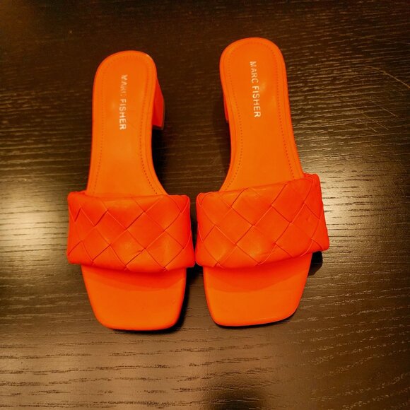 Marc Fisher Casper Bright Summer Orange Braided Block Heel Slide Sandals 5.5M - Picture 4 of 15